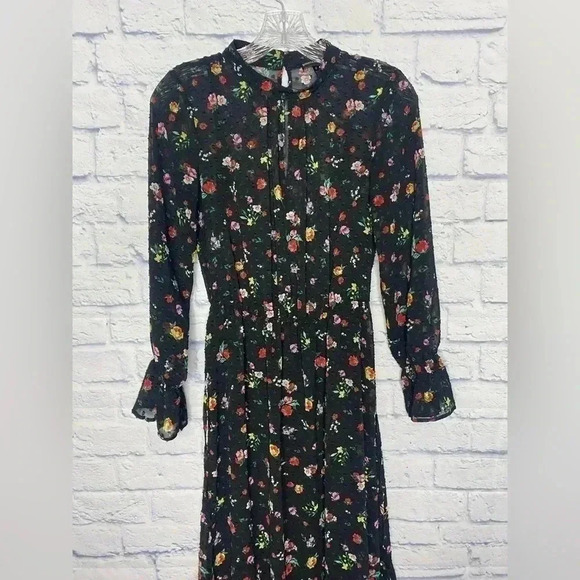 Banana Republic ClipDot Black Floral Chiffon Midi Dress - Picture 4 of 12